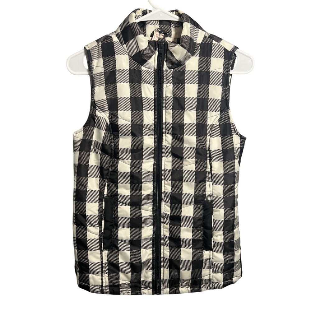 Red Camel Women's Black White‎ Buffalo Plaid Puffer Vest Size S Full Zip Quilted